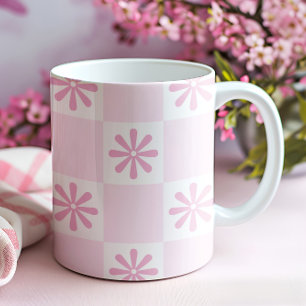 Retro-Rosa-Schachbrett Gekreuztes Muster Kaffeetasse