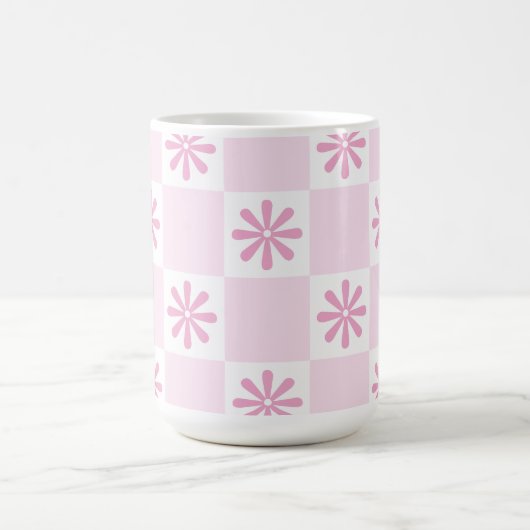 Retro-Rosa-Schachbrett Gekreuztes Muster Kaffeetasse (Mittel)