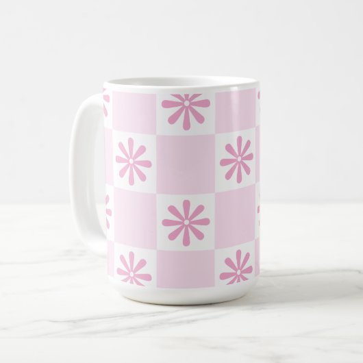 Retro-Rosa-Schachbrett Gekreuztes Muster Kaffeetasse (Vorderseite Links)