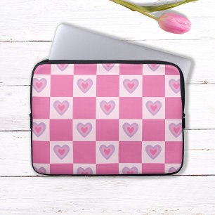 Retro Rosa Schachbrett Karo Herz Muster Laptopschutzhülle