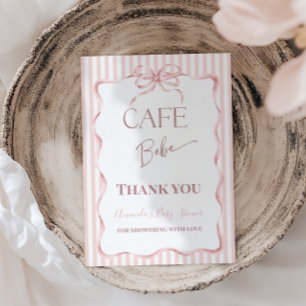 Retro Rosa Schleife Cafe Bebe Mädchen Kaffee Baby  Dankeskarte