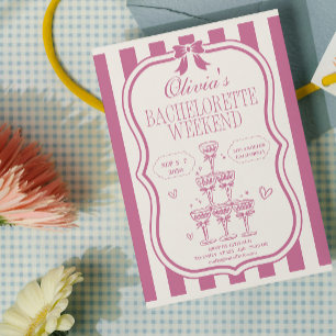 Retro-Rosa-Schleife und Martini-Junggesellinnenabs Einladung