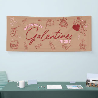 Retro-Rosa-Schleifen-Diskokugel-Galentines-Tag-Ban Banner