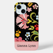 Retro Rosa Schwarzes Blumenmonogramm Case-Mate iPhone Hülle (Rückseite)