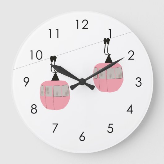 Retro Rosa Skilift Skilift Skifahrer Große Wanduhr (Vorderseite)