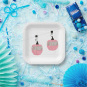 Retro Rosa Skilift Skilift Skifahrer Pappteller (Party)