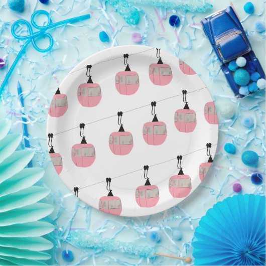 Retro Rosa Skilift Skilift Skifahrer Pappteller (Party)