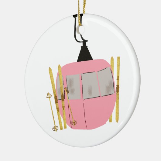 Retro Rosa Skilift - Snowboarden Keramik Ornament (Links)