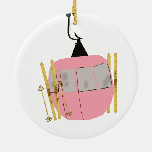 Retro Rosa Skilift - Snowboarden Keramik Ornament (Hinten)