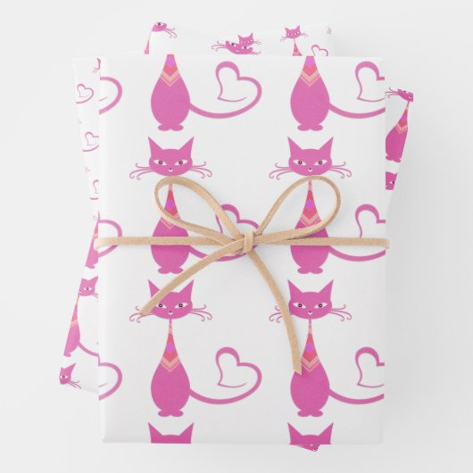 Retro Rosa Skulptur Cat Art Deco Thema Geschenkpapier Set (Beispiel)