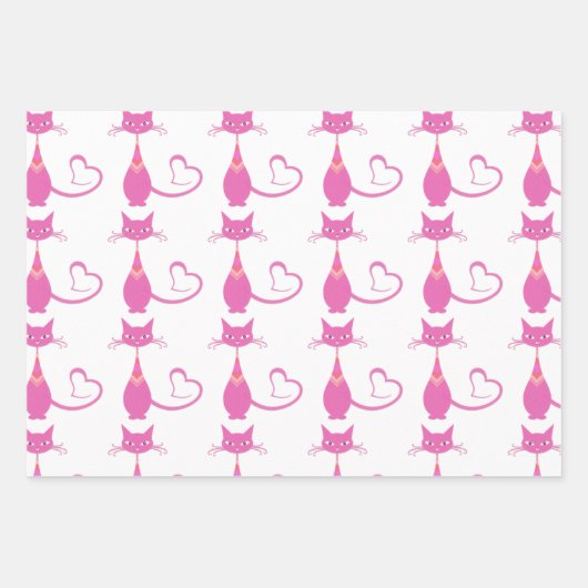 Retro Rosa Skulptur Cat Art Deco Thema Geschenkpapier Set (Vorderseite)