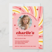 Retro Rosa Sonnenaufgang Rote Sterne Erzgeburt Geb Einladung (Vorderseite)