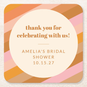 Retro Rosa Sonnenuntergangsstreifen Benutzerdefini Rechteckiger Pappuntersetzer