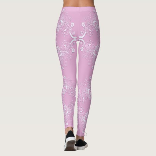 Retro rosa Spitzemit blumenentwurf Leggings (Rückseite)