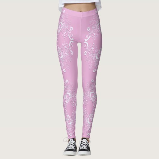 Retro rosa Spitzemit blumenentwurf Leggings (Vorderseite)