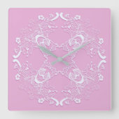 Retro rosa Spitzemit blumenentwurf Quadratische Wanduhr (Vorderseite)