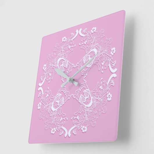 Retro rosa Spitzemit blumenentwurf Quadratische Wanduhr (Winkel)