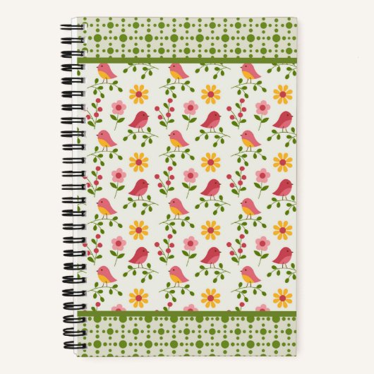 Retro Rosa Spring Birds Panel Journal Notizblock (Vorderseite)