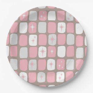 Retro-Rosa-Sternenexplosionen-Papierteller Pappteller