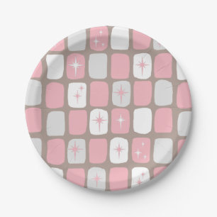 Retro-Rosa-Sternexplosionen Papier-Teller Pappteller