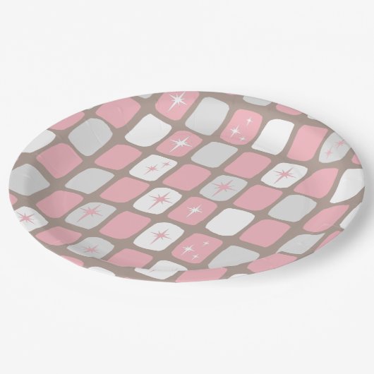 Retro-Rosa-Sternexplosionen Papier-Teller Pappteller (Schrägansicht)