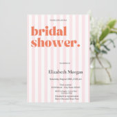 Retro Rosa Streifen Einfaches Brautparty Einladung (Stehend Vorderseite)