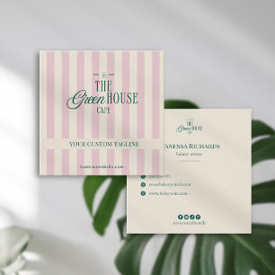Retro Rosa Streifen Grün Geschäft Logo Preppy Quadratische Visitenkarte