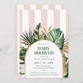 Retro rosa Streifen Palm Beach Babydusche Einladung (Vorne/Hinten)
