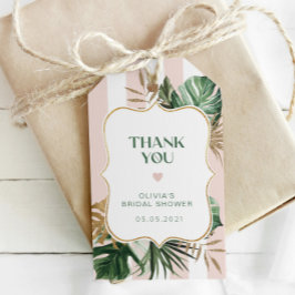 Retro rosa Streifen tropische Bräute danke Geschenkanhänger