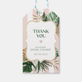 Retro rosa Streifen tropische Bräute danke Geschenkanhänger (Vorderseite)