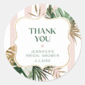 Retro-Rosa Streifen tropisches Brautparty Runder Aufkleber (Vorderseite)