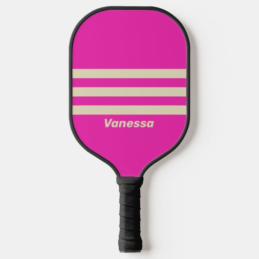 Retro rosa Three Across Striss mit Name Pickleball Schläger (Vorderseite)