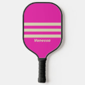 Retro rosa Three Across Striss mit Name Pickleball Schläger (Rückseite)