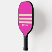 Retro rosa Three Across Striss mit Name Pickleball Schläger (Links)