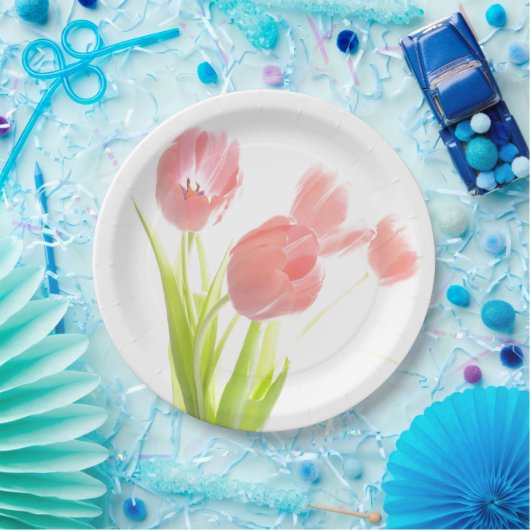 Retro rosa Tulpe-Blume der Papierplatte Pappteller (Party)