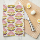 Retro rosa u. lila Blumenmuster Geschirrtuch (Viertel Falte)