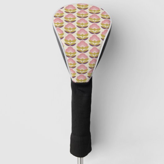 Retro rosa u. lila Blumenmuster Golf Headcover (Vorderseite)