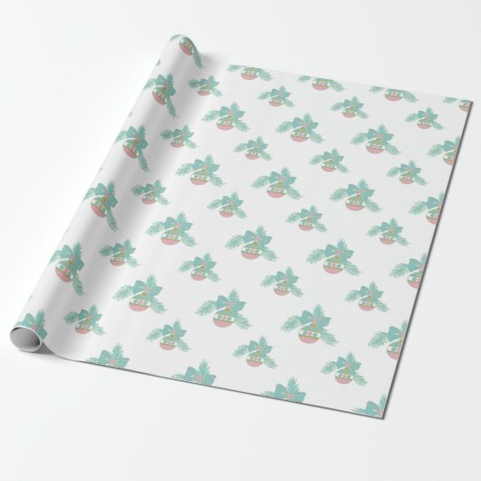 Retro-Rosa und Aqua-Ornamente Umschlagpapier Geschenkpapier (Ungerollt)