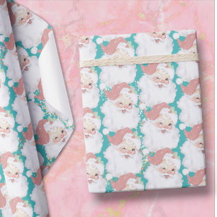 Retro Rosa und Aqua Vintage Weihnachtsmann Weihnac Geschenkpapier