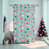 Retro Rosa und Aquamariner Weihnachtsduschvorhang Duschvorhang
