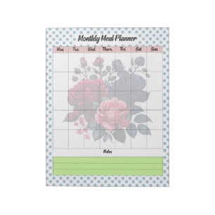 Retro Rosa und Blaue Rose Monatlicher Speiseplan Notizblock