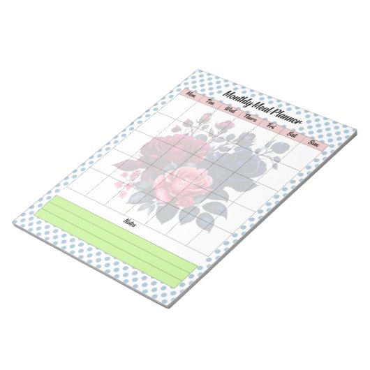Retro Rosa und Blaue Rose Monatlicher Speiseplan Notizblock (angewinkelt)
