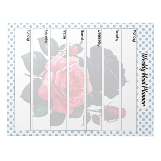 Retro Rosa und blaue Rose Wochenmagazin Notizblock (Vorderseite)