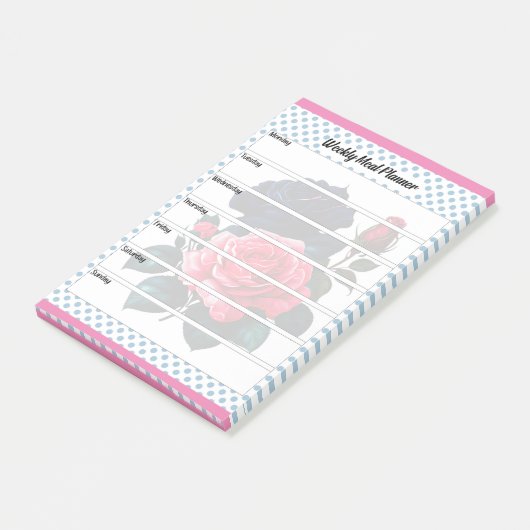 Retro Rosa und blaue Rose Wochenmagazin Post-it Klebezettel (angewinkelt)