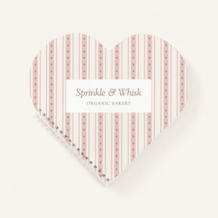Retro Rosa und Braune Herz Streifen Bäckerei Notizblock