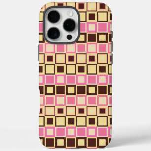 Retro Rosa und Braunes Geometrisches Quadratmuster iPhone 16 Pro Max Hülle