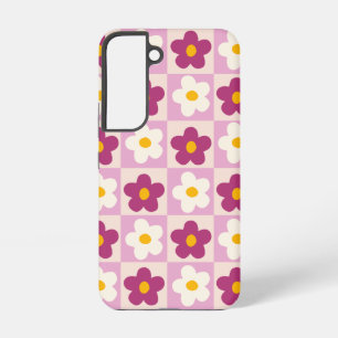 Retro Rosa und Burgunder Blumen Karomuster Samsung Galaxy Hülle