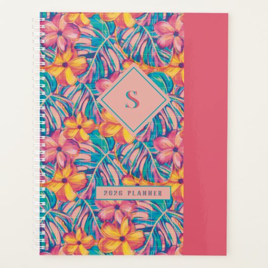 Retro Rosa und Gelb Florals Planer (Vorderseite)