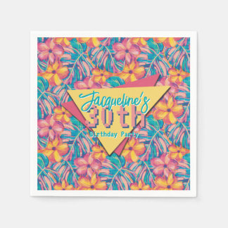 Retro Rosa und Gelbe Blüte Geburtstag Serviette