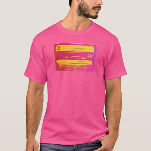 Retro-Rosa und gelbes Kassettenband T-Shirt (Vorderseite)